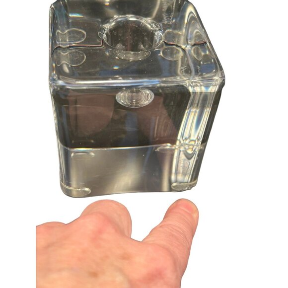 Kosta Boda *WARFF* Signed Swedish Art Glass Ice Block HEAVY Candle Holder 3"x3" - Picture 7 of 13